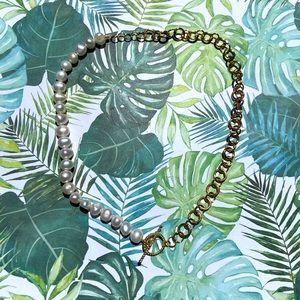 Handmade half shell pear and half chain necklace